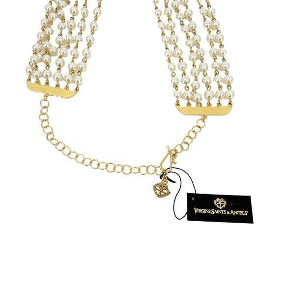 VIRGINS SAINTS & ANGELS VSA La Queen Collar in Cream Pearl & Gold - Picture 7 of 9